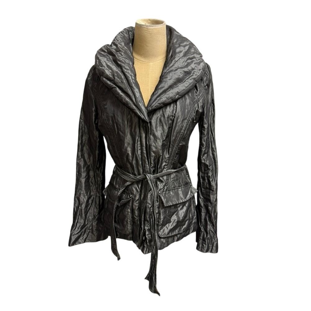 "CACHE" Silver Metallic Dress‎ Coat VTG SZ M Belted 80's Girl's Night Out Club